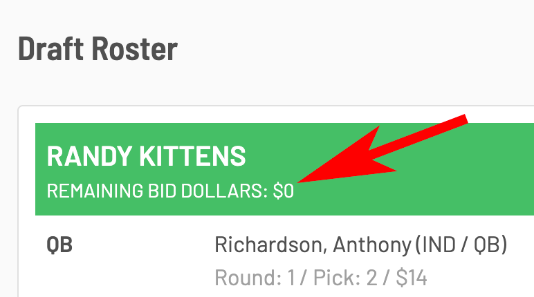 New Addition: Added "Remaining Bid$" values to the Roster Report — FanDraft