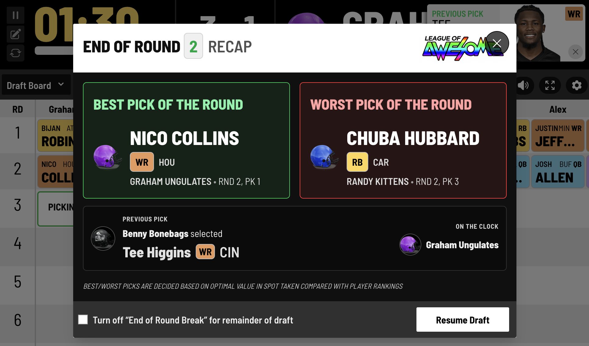 New Feature: End of Round Slide — FanDraft