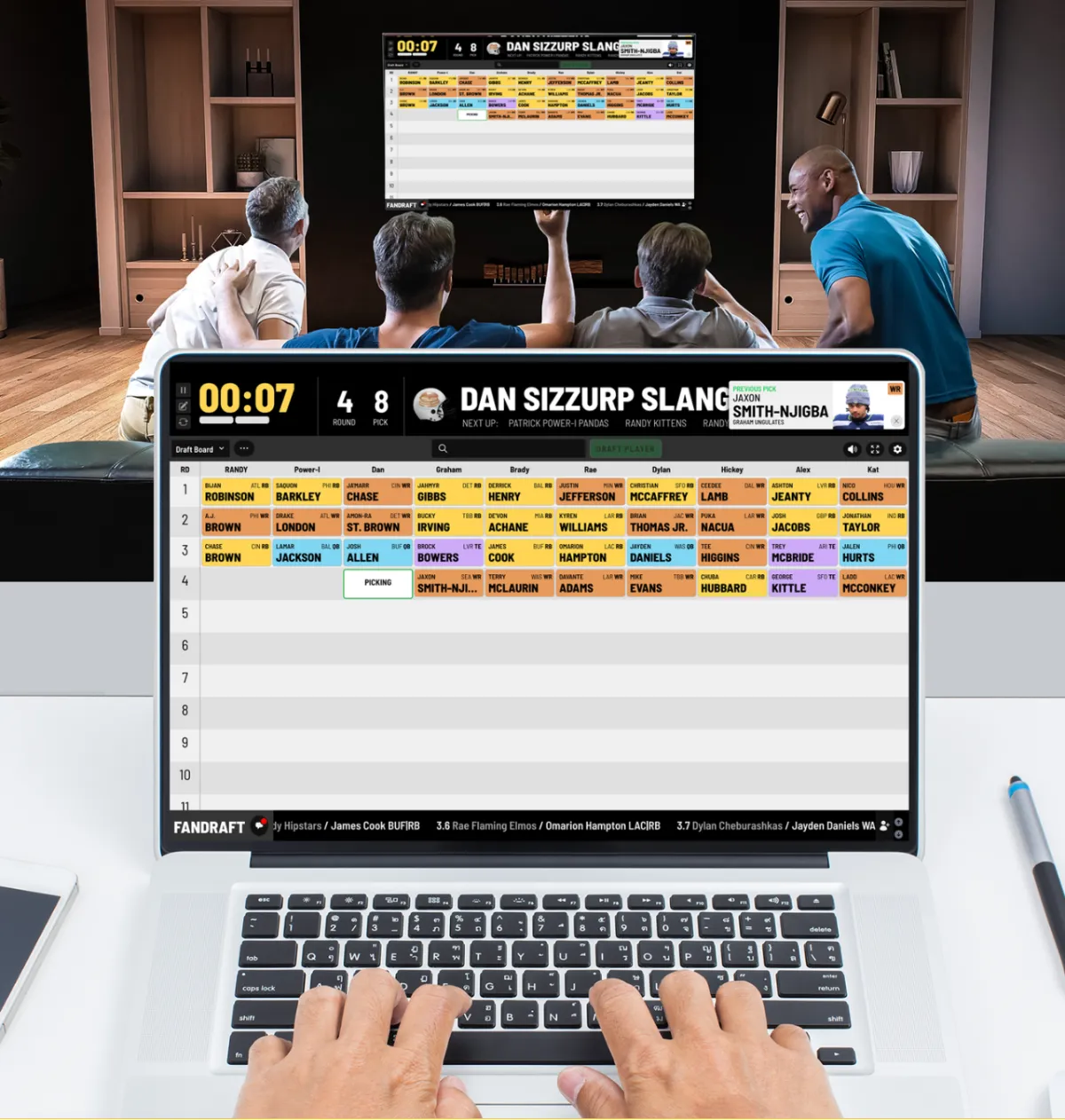 Running a FanDraft fantasy football draft on a laptop mirrored to a TV