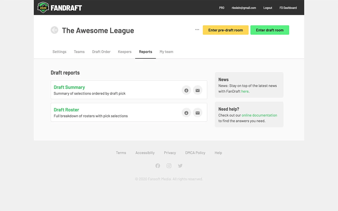 FanDraft — Draft Reports